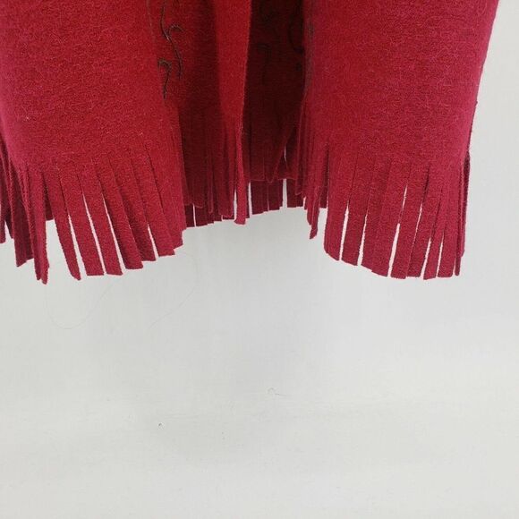 J.Jill Red Long Coat Jacket Size Medium Peruvian Alpaca Wool Blend Embroidery - Picture 6 of 12